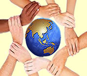hands linked around the world